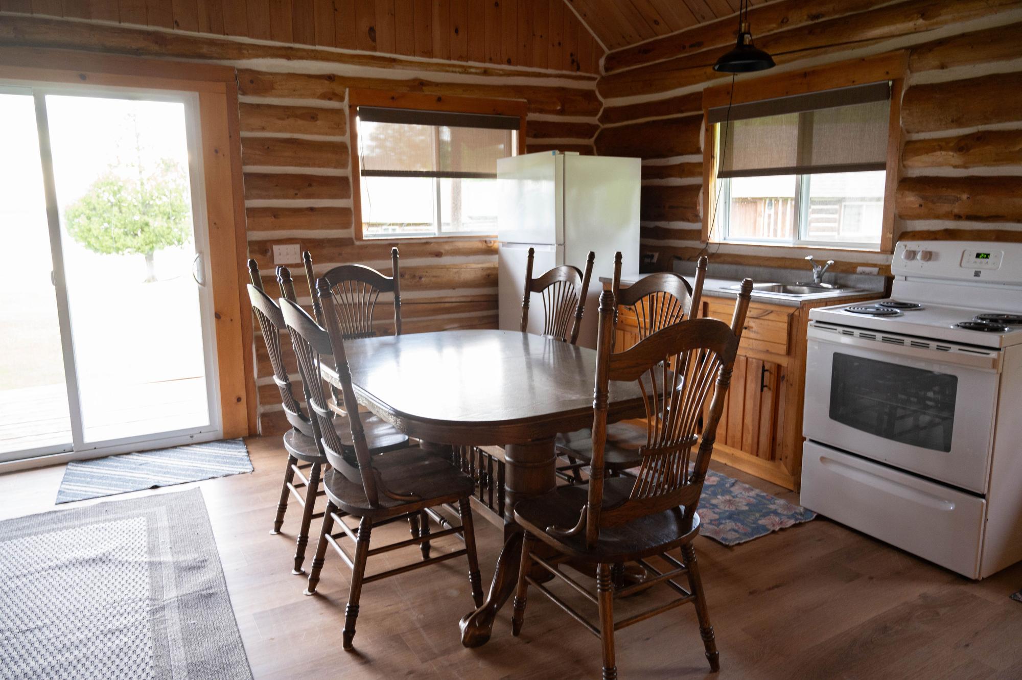 Dining table and kitchen